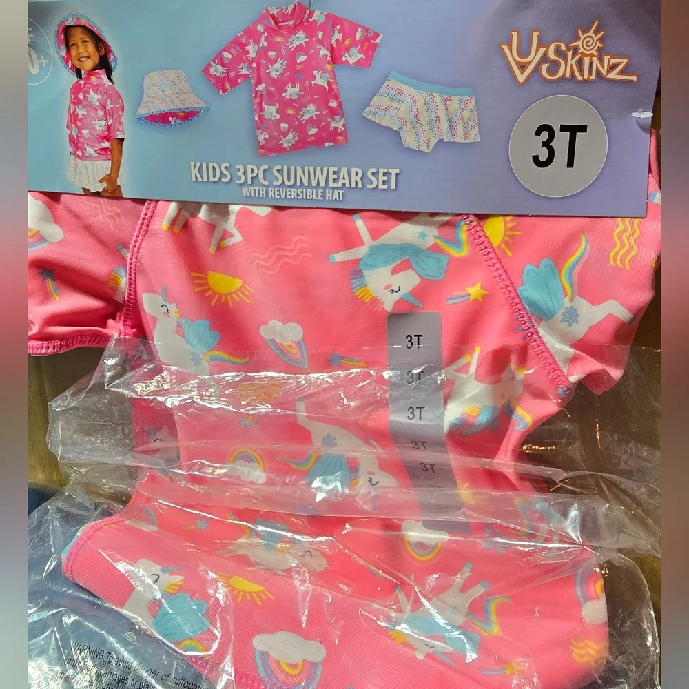 UV Skinz nwt Girl's 3PC Swim Suit, UPV 50+, New, Unicorn 3t